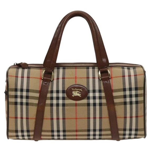 Burberrys Nova Check Boston Bag Canvas Beige Gold Auth - Picture 2 of 16